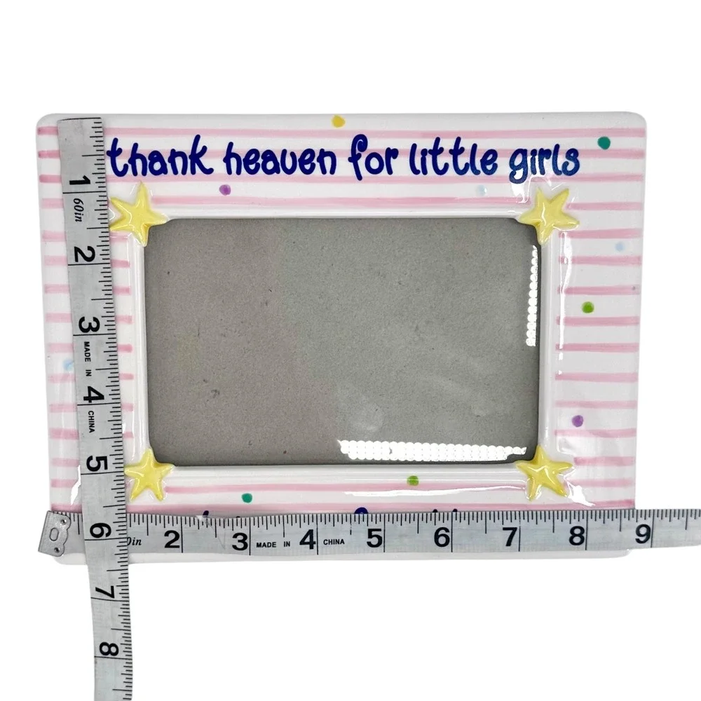 Vintage 2002 Thank Heaven for Little Girls 4x6 Picture Frame Pink Stars Striped
